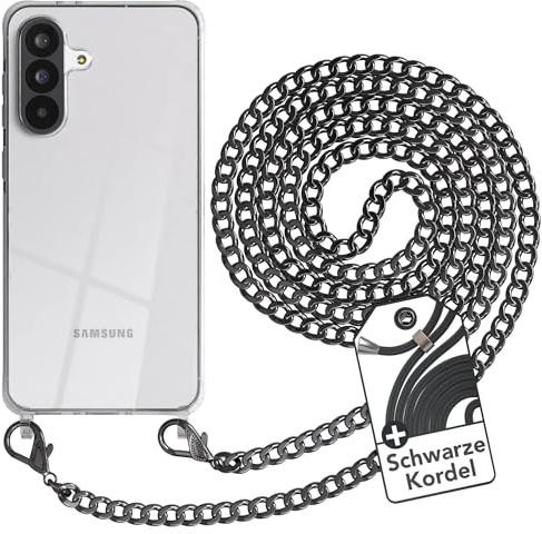 EAZY CASE Handykette kompatibel mit Galaxy A56 Handyhülle mit Metall Umhängeband und Ersatz Kordel schwarz, Handykordel mit Schutzhülle, Stylische Kette, Metall - Anthrazit