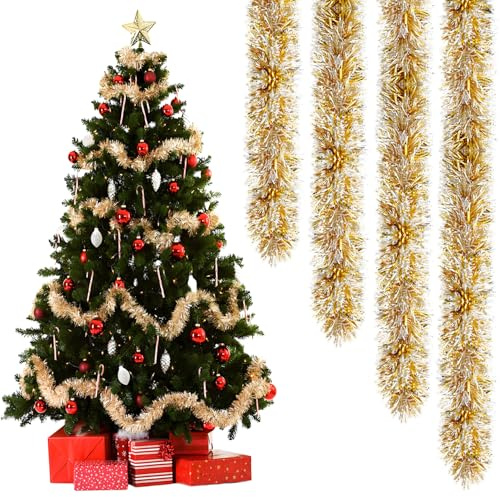 12 m weihnachtsdeko Girlande, Goldene weihnachtsgirlande, Tannengirland Christmas Decorations, weihnachtsdeko Outdoor, weihnachtsdeko innen, Passend Für Weihnachten, Hochzeit, Party oder mehr