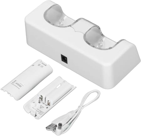Durlo Station de charge pour contrôleur avec piles rechargeables, station d'accueil double portable, alimentation USB, accessoires, blanc