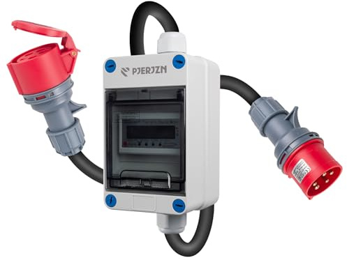 PJERJZN Stromzähler 3 Phasen 32A 400V, Drehstromzähler mit CEE Stecker und Kupplung, 2M H07RN-F Kabel, Zwischenzähler für Steckdose, Wallbox 11kW und Baustelle