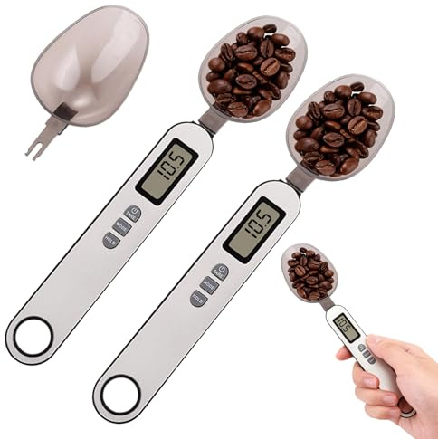 Digital Measuring Spoon Scale with LCD Screen - 5-in-1 Unit Converter (g/ml/Cup/oz/fl oz) - Removable Spoon Head & High Accuracy for Pet Food, Cooking, Baking (2 PCS)