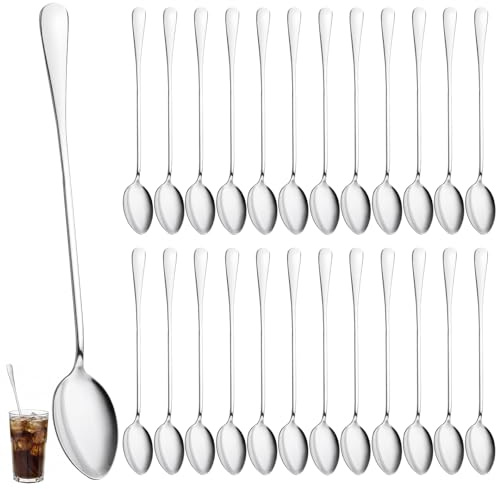 Latte Macchiato Löffel Set 24 Stück, 19,5 cm – Lange Löffel Edelstahl, Kaffeelöffel Lang & Eiskaffee Löffel Lang, Spiegelpolierte Langstielige Dessert Löffel