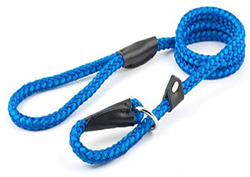 Ancol Heritage Nylon Rope Slip Lead Dog Puppy Pet Training Walking Accessory Blue 2 Tone Hand Sewn Leather Ends Weather Proof Strong Durable Lightweight 1.22 m x 12 mm Size 4-8