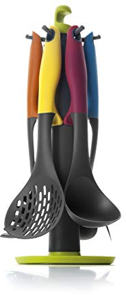 Ibili Colorful Set de 6 Utensilios más Soporte, Nylon, ergonómico y Evita Contacto Superficie, Stainless Steel, Multicolor, 14x14x34, 6