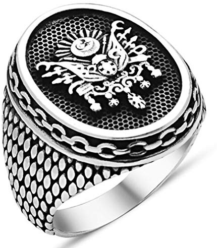 Herrenring aus massivem 925er Sterlingsilber, türkischer osmanischer Wappen-Ring