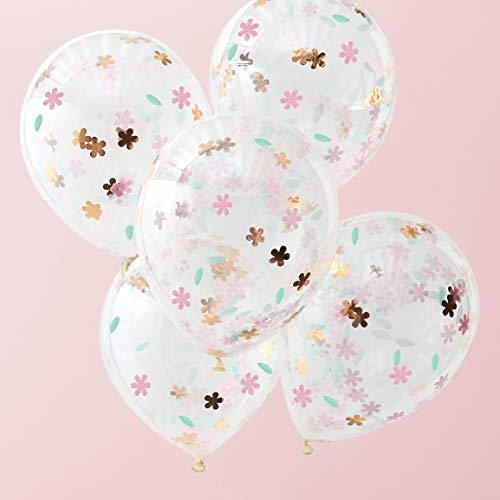 Ginger Ray Floral Clear Confetti Party Blume 5 Stück, Geblümt, Konfetti-Ballons, Balloons set of 5