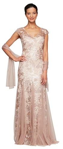 Alex Evenings Robe brodée avec décolleté Illusion Occasion spéciale, Rose Gold, 38 Femme