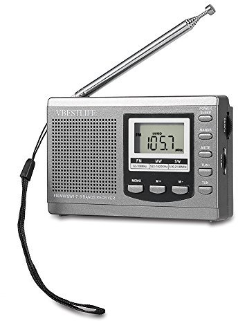 Hakeeta Radio Reloj Despertador, Mini Radio FM/MW/SW portátil con Reloj Despertador Digital y Antena(Gris)