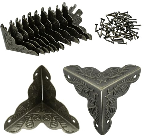 SDTC Tech 12 Pack Furniture Corner Protector 1 x 1 Antique Bronze Triangle Edge Decorative Metal Corner Guard for Storage Box Jewelry Case Cabinet Coffee Table Wooden Chest etc.