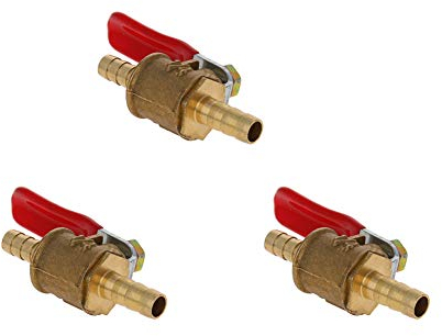 3 x Kugelhahn-Absperrventil, 0,61 cm Schlauchstutzen, Messingschlauchverschraubung mit 180 Grad rotem Betriebsgriff für Wasser, Öl, Gas, Kraftstoffleitungsarmaturen