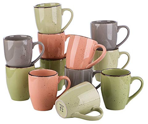 vancasso Kaffeebecher, Navia 12 teilig Tasse aus Steingut, Kaffeetasse 350ml, Vintage Aussehen