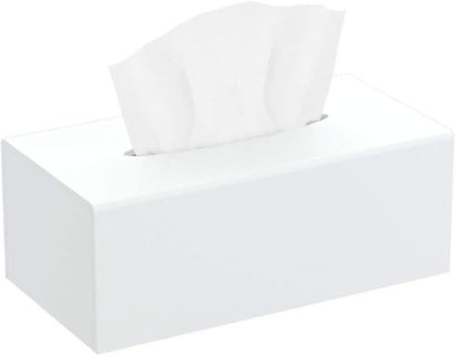 HIIMIEI Taschentuchbox aus Acryl, Weiß, Taschentuchhalter, Serviettenspender für Zuhause, Büro, Restaurant, Weiß
