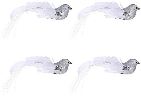TOYANDONA 4 Stück Weihnachtsvogel Pailletten Gefiederte Pailletten Künstliche Rotkehlchen Vogel Weihnachtsbaum Vogel Ornamente für Urlaub Party Fee Garten Baum Dekoration Silber