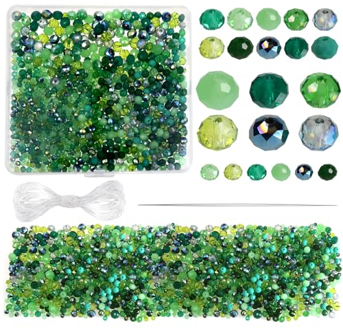 TOAOB 1000pcs Perles en Verre à Facettes de Cristal 4mm 6mm 8mm en Rondes en Vrac Crystal Beads à Thème Vert pour Fabrication de Bijoux DIY Bracelets Colliers Artisanat