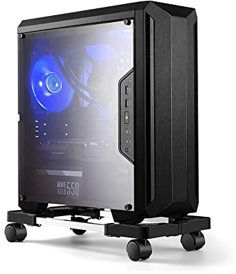 Blissgo Mobiler CPU-Ständer, Verstellbarer Computer-Tower Desktop-Halter mit feststellbaren Lenkrollen, Schwarz