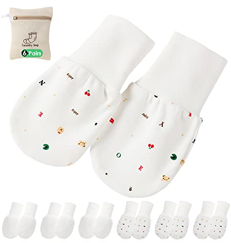 One enjoy 6 Paare Fäustlinge Baby No Scratch Fäustlinge Handschuhe Babyhandschuhe Keine Kratzhandschuhe für 6-12 Monate Jungen Mädchen