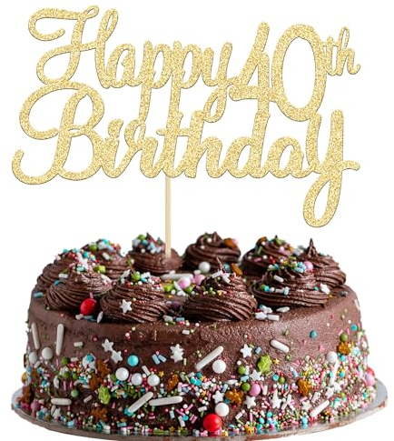 Gyufise 3 Pack Happy 40th Birthday Cake Topper Gold Glitter Cheers to 40 Fabulous Cake Decoration for 40th Birthday Party Decoration Supplies
