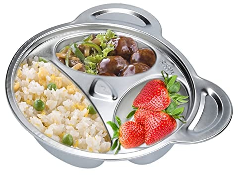 Assiette En Acier Inoxydable, Assiette à Compartiments En Acier Inoxydable, Assiette Compartiment Enfant , Assiettes Divisées Plateau Repas Enfant En Forme De Panda Plateau Repas 3 Compartiments