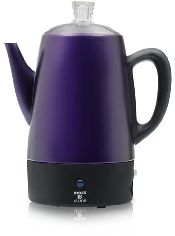Moss & Stone Percolateur électrique de 10 tasses en acier inoxydable avec fonction de maintien au chaud, percolateur classique avec panier amovible pour la maison ou le bureau
