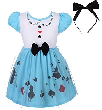 Lito Angels Alice im Wunderland Kostüm Kleid mit Schleife Haarreifen für Kinder Mädchen, Größe 4-5 Jahre 110