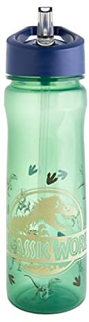 Jurassic World Bronze Water Bottle with Straw – Reusable Kids 600ml PP in Green & Blue – Official Merchandise by Polar Gear – BPA Free & Recyclable Plastic – for School Nursery Sports Picnic