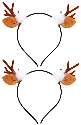minkissy 2 Stücke Weihnachten Rentier Geweih Stirnband Plüsch Filz Rotwild Ear Elk Horn Hairband Krone Haarreifen Cosplay Kopfschmuck Für Weihnachten Party Urlaub Hochzeit Geschenk