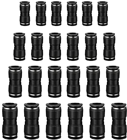 HUAZIZ 24 Pezzi Pneumatico Connettore Raccordo Pneumatico Connettori per Tubo Dell'aria Raccordi a Innesto Rapido a Innesto Connettori in Plastica per Tubo 6mm 8mm 10mm 12mm,Nero
