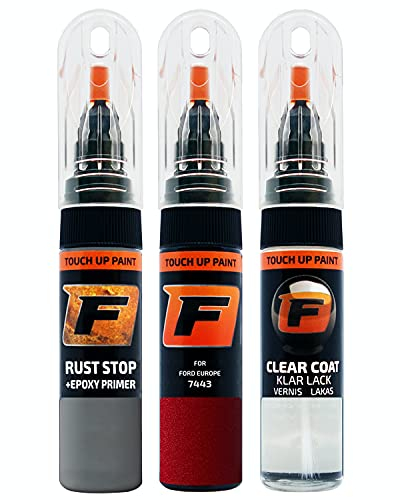FIRANTO stylo peinture de voiture pour Ford 7443 Lucid/carpet Red réparation couleur voiture 3 en 1, rayures stylo retouche peinture 15ml avec pinceau, apprêt, laque