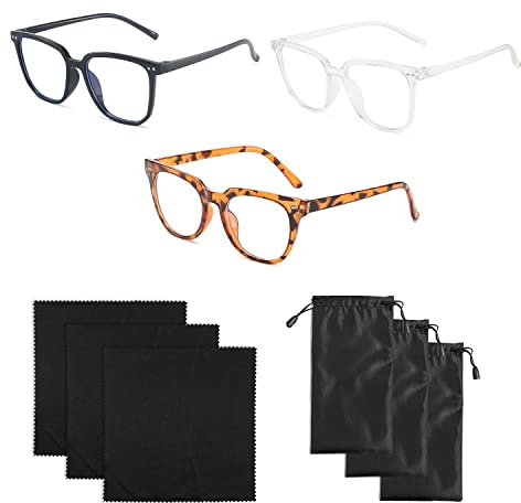 CQQNIU 3 PC Anti-Blaulicht-Brille Anti-Augenermüdung Kopfschmerzen Schwarzer Rahmen Unisex Gaming-Brille Quadratisch (Kostenlos 3 Brillentücher, 3 Brillenbeutel)