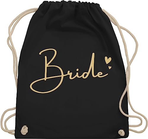 Turnbeutel Rucksack - JGA Junggesellenabschied Frauen - Bride mit Herzchen gold - Unisize - Schwarz - geschenk an braut brauttaschen bachelorette party beutel junggesellinnenabschied outfit