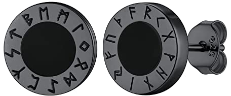 FaithHeart 925 Schwarz Rune Ohrstecker für Herren Jungen Wikinger Stil Rune Symbol Ohrschmuck mit Geschenkebox für Valentinstag Geburtstag
