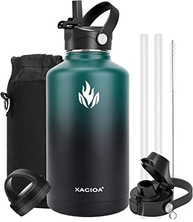 XACIOA Gourde Isotherme 1.9L,bouteille isotherme en acier inoxydable avec couvercle en paille, anti-fuite, tasse isotherme de voyage à double paroi sans BPA, garde au chaud et froid