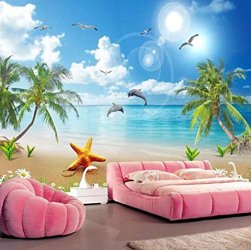 Foto Personalizada Pintura de Pared 3D Papel Pintado Murales Cielo Azul-Nubes Blancas-Arena Playa Marina Paisaje Marino Salón-Fondo Mural Mural *150 cm x 105 cm (59.1x41.3inch)