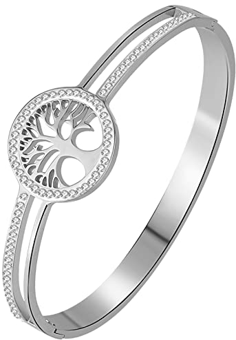 OIDEA Damen Armband, Lebensbaum Baum des Lebens Armreif, Innendurchmesser 17.5 cm aus Edelstahl mit Geschenkbox & Karte, Silber