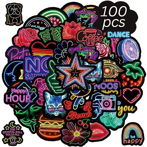 Adeela 100pcs Neon Stickers, Dark Stickers, Laptop Stickers, Tablet/Phone Stickers, Cool Stickers, Waterproof Stickers, Assorted Sticker Pack, Water Bottle Stickers, Vinyl Decals, Adults/Teens