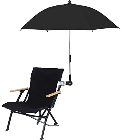 baijiexun Stuhlschirm mit Klemme, 360 Grad verstellbar, für Kinderwagen, Sonnenschirm, UV-Schutz, universal, verstellbarer Strandkorbschirm, Schwarz , 55 cm