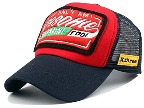 Unisex Baseball Cap Mode Sommer Kappe Mesh Hüte Outdoor Trucker Cap Distressed Snapback Retro Mütze (Navy/Rot)