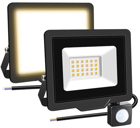 RIGIDON 2x 20W 2000 LM Projecteur d'extérieur Led Avec Detecteur de Mouvement, 3000K Blanche Chaud, IP66 étanche Éclairage de Extérieur, Projecteur led de Patio Garage Terrasse Jardin