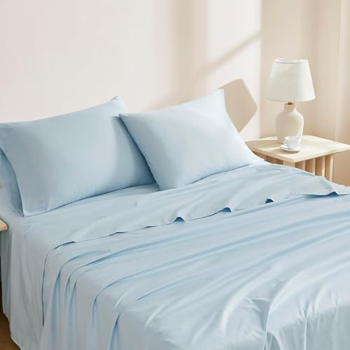 Linen Closet Luxuriöses Baumwoll-Bettwäsche-Set, Fadenzahl 144, 3-teilig, Doppelbett, Hellblau