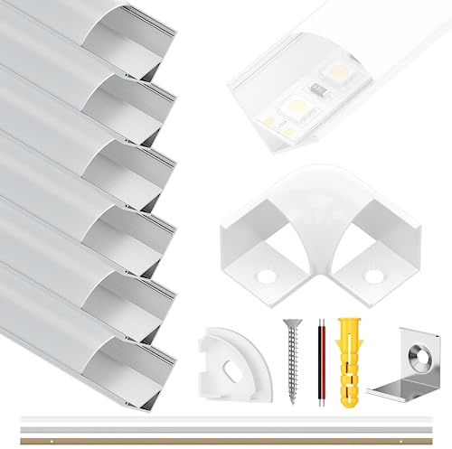 Newding LED Aluminium Profil, 6 × 1M LED Profil V-Form Alu Profile, Led Kanal Diffusor mit Abdeckung, Endkappen und Montageclips für LED Streifen Lichter
