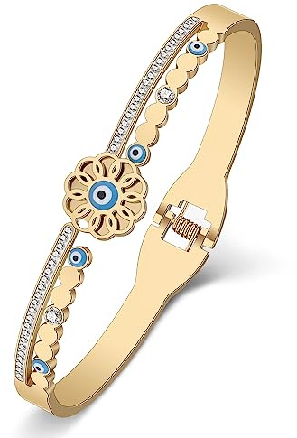 WEVENI Cute Edelstahl Türkisches Auge Armband Manschette Armbänder 18K Gold Böses Auge Glücklich Schmuck Geschenke Charms Für Damen Mädchen