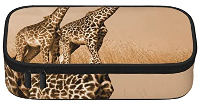 Zwei Giraffe Running On The Barren Federmäppchen Große Kapazität Stifttasche Büro Schreibwaren Tasche Kosmetiktasche mit Fächern für Mädchen Jungen und Erwachsene