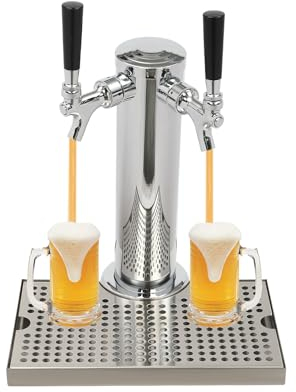 Système de robinet à bière avec 2 robinets et bac d'égouttement, distributeur de bière en acier inoxydable, colonne à bière, tour de bière, distributeur de boissons pour bars, appartements, hôtels,