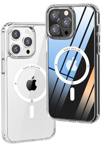 ONES Funda Magnética Híbrida Rígida Compatible Con iPhone 14 Pro Max MagSafe, Airbag Protección de Grado Militar, Resistente a Arañazos, Carga Inalámbrica,Carcasa de Silicona Antiamarillo,Transparente