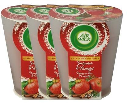 Air Wick 3 x Airwick Wohlfühl Duftkerze Zimtzauber Bratapfel je 220g mit ätherischen Ölen