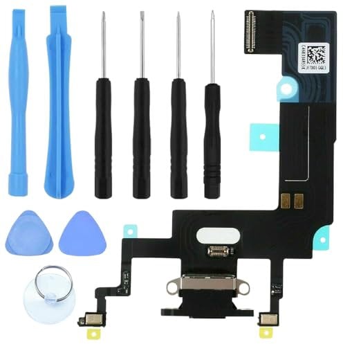 S&L ENTERPRISE Charging Port Dock Connector Compatible with iPhone XR (6.1 inch) 2018 Replacement Flex Cable – Microphone/Antenna Replacement/Headphone Port Incl. Repair Kit - Black
