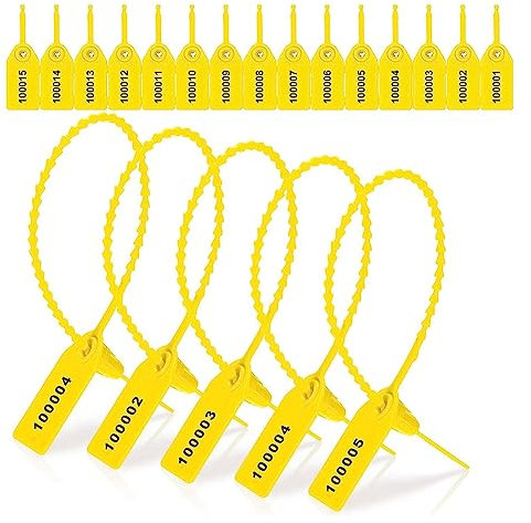 LAUGHERER 1000 Stück Kunststoff Tamper Seals Tags Sicherheit Etiketten Sicherheit nummeriert Kabelbinder Etiketten (gelb)