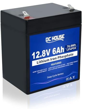DCHOUSE 12V 6Ah kleine LiFePO4 Batterie, wiederaufladbare Lithiumbatterie mit 3000+ Deep Cycle und BMS-Schutz für Wohnmobile, Golfwagen, Rasenmäher, Solarpanel, Camping