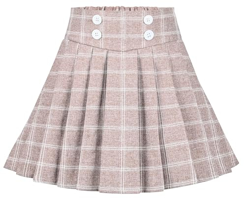 Mädchen Rock Beige Netz Checks Plaid Gefaltet Schule Tennis Mini Beiläufig Gr. 152-158,Beige kariert,152-158