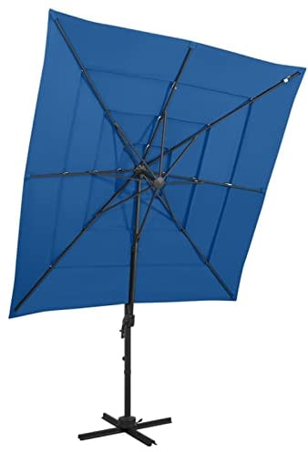BaraSh Sonnenschirm mit Aluminium-Mast 4-lagig Azurblau 250x250 cm Sonnenschirm Balkon Gartenschirm